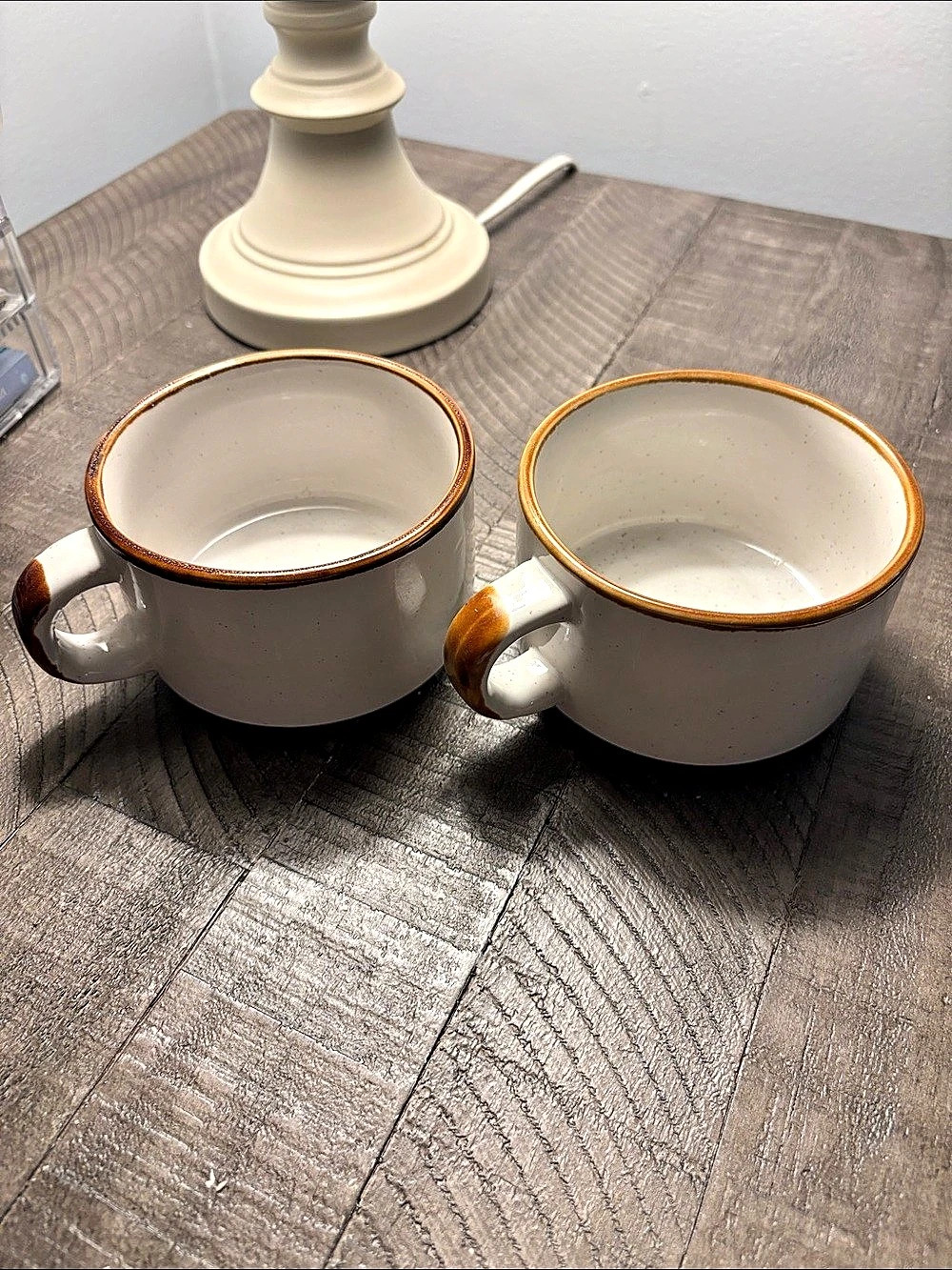 Set of 2 Vintage Speckled Botanical Ceramic Stoneware Widemouth Soup Mugs
